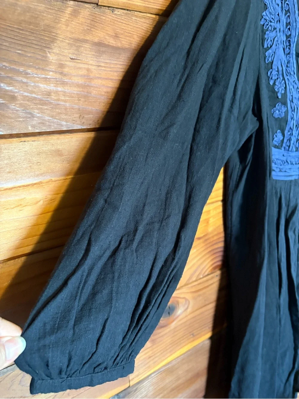 Free People Black Cotton Tunic with Subtle Label Detail